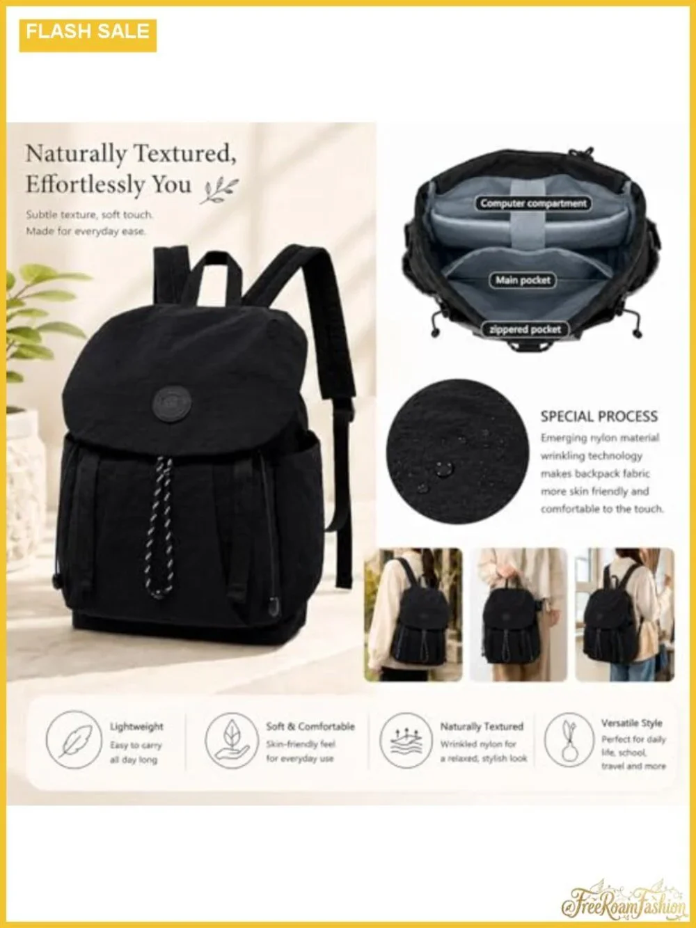 Women's Nylon Water Resistant Lightweight Casual Travel Backpack Purse